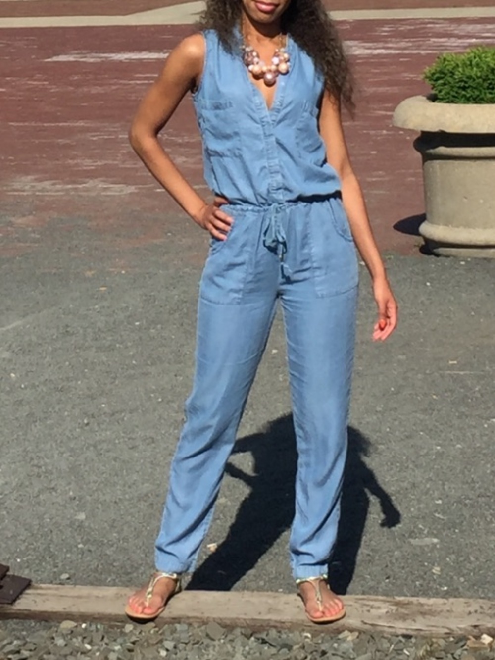 Sleeveless Jumpsuit with Drawstring Waist